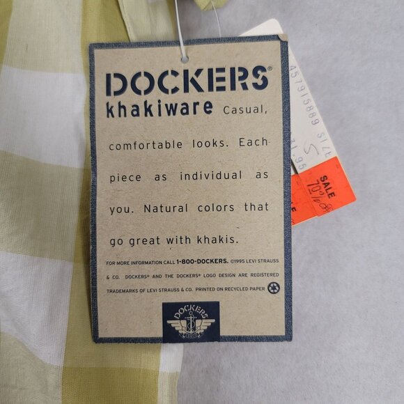 Dockers Khakiware Small Vintage Checkered Short Sleeve Shirt Yellow White New - Picture 5 of 11